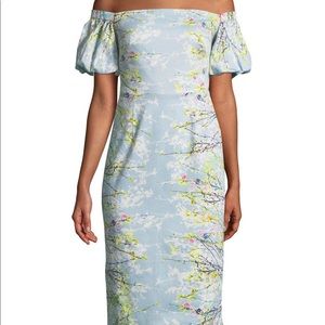 Blue floral off the shoulder midi dress